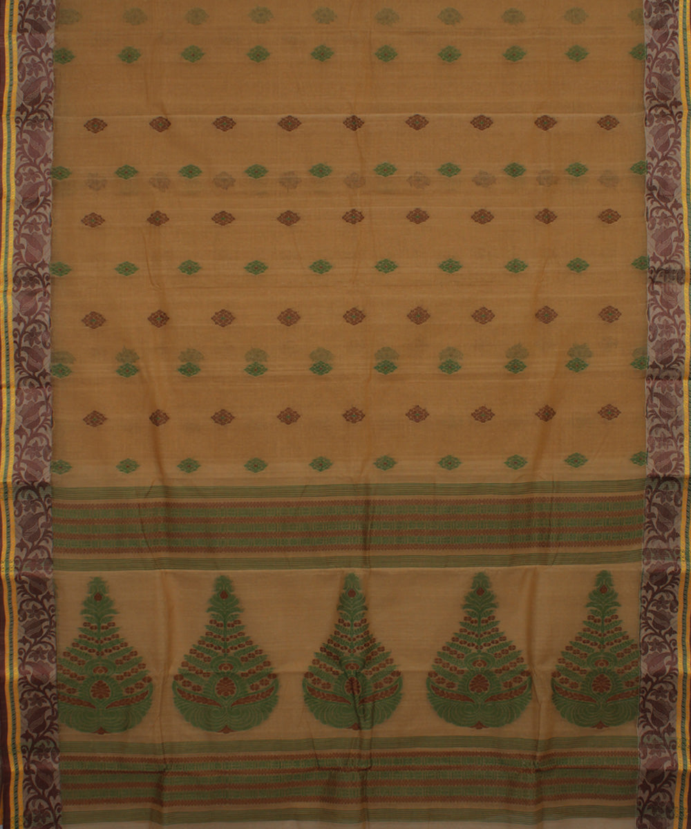 Brown handloom cotton bengal tangail saree