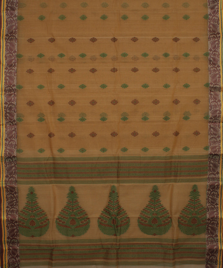Brown handloom cotton bengal tangail saree