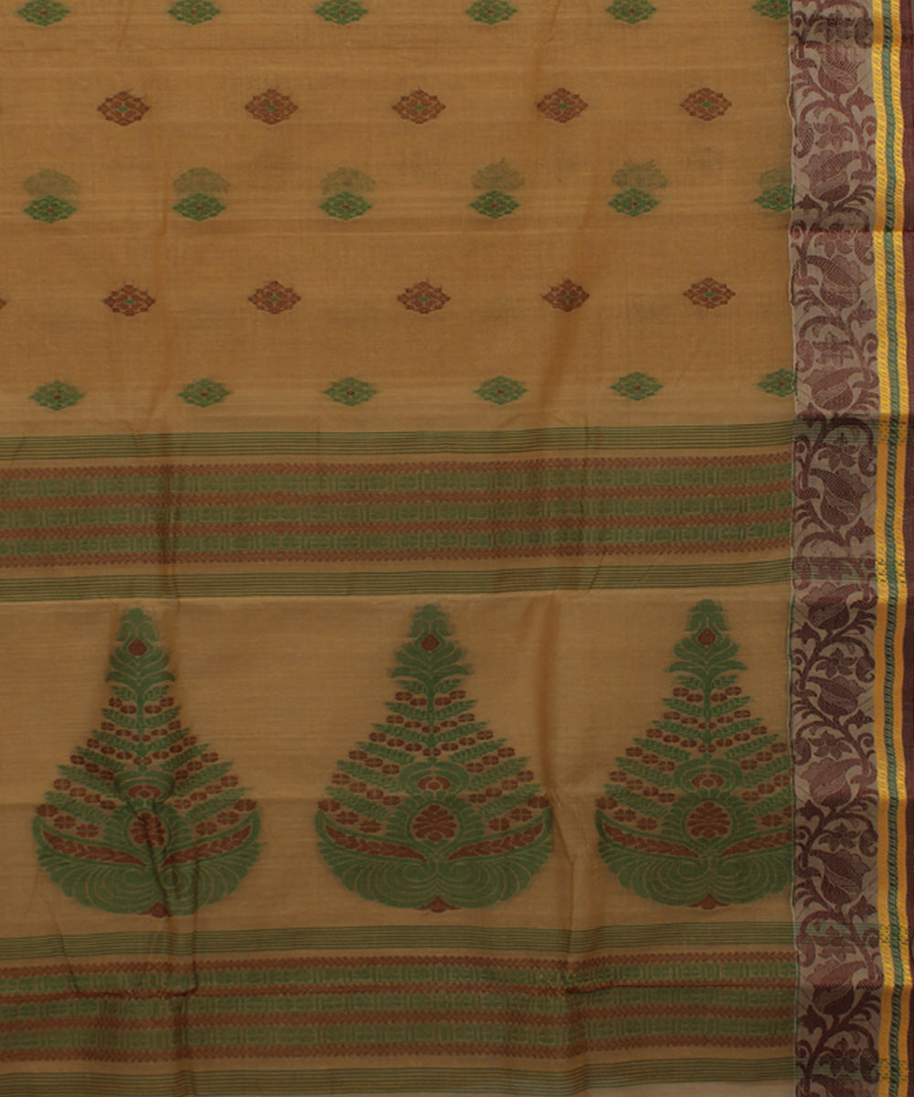 Brown handloom cotton bengal tangail saree