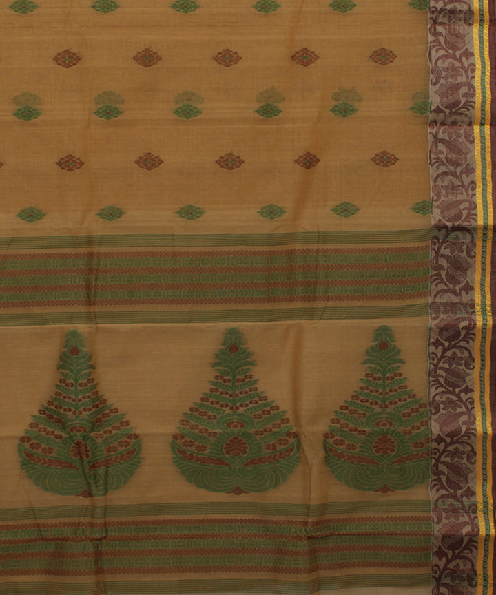 Brown handloom cotton bengal tangail saree
