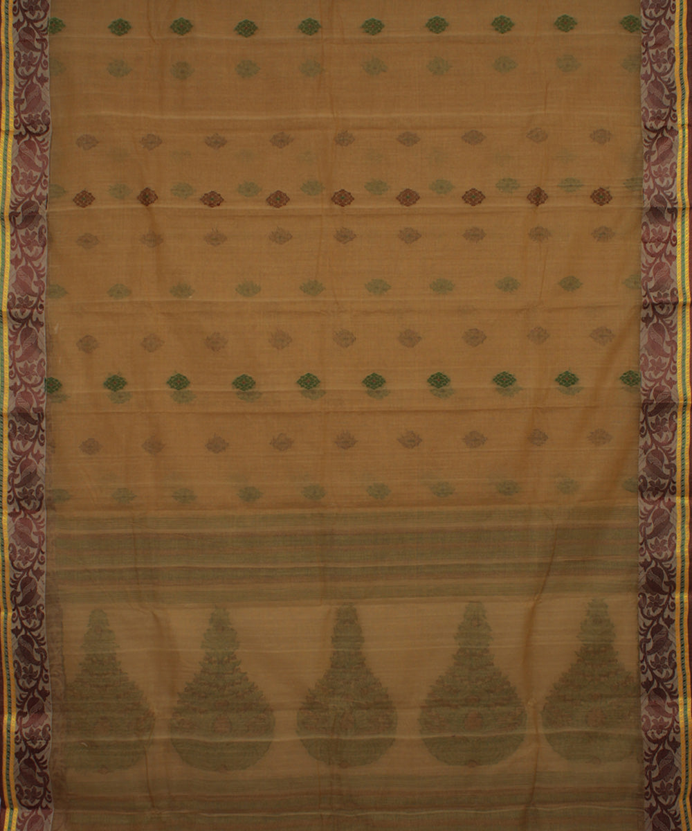 Brown handloom cotton bengal tangail saree