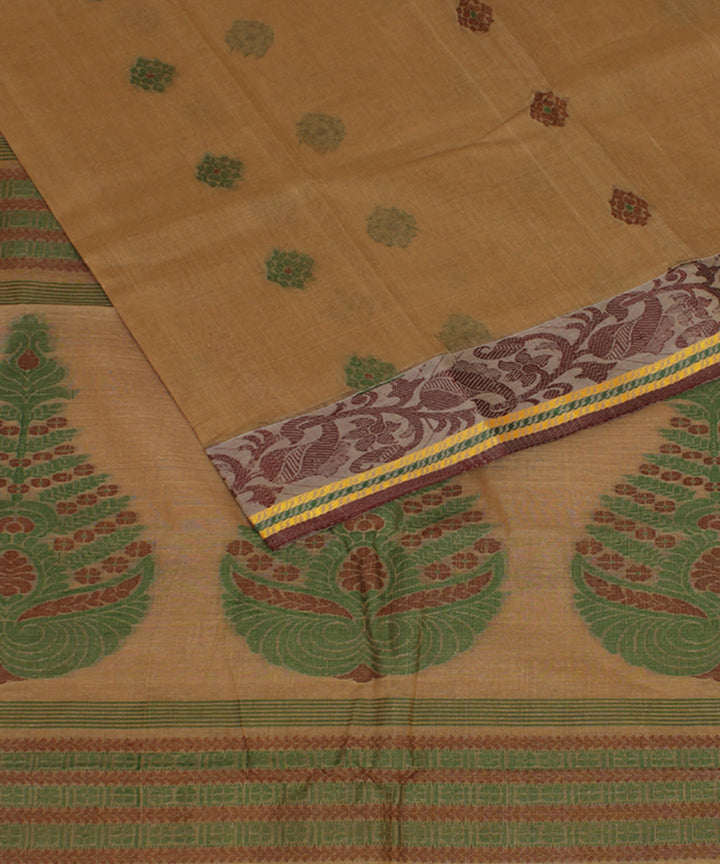 Brown handloom cotton bengal tangail saree