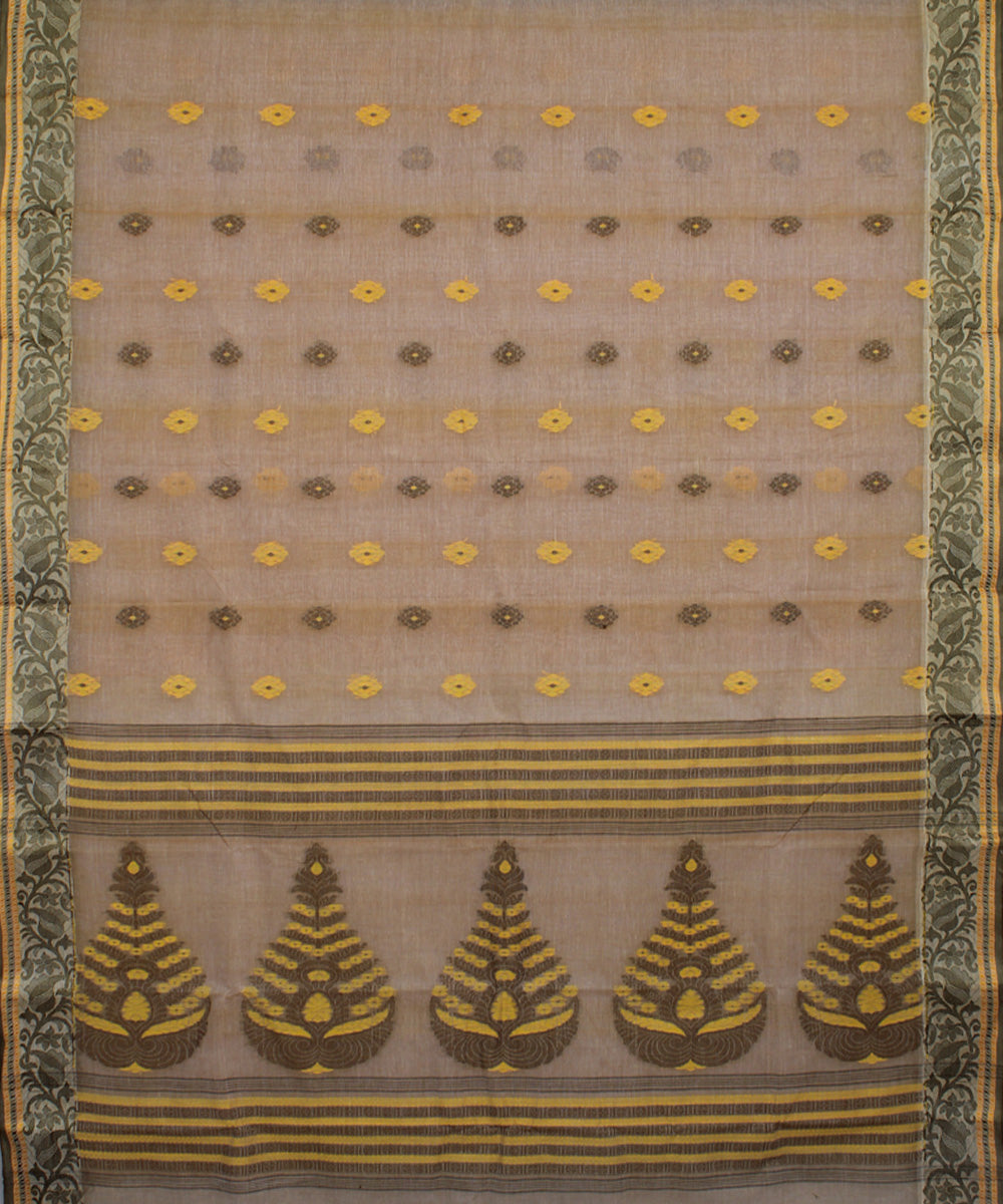 Pale beige handloom cotton bengal tangail saree