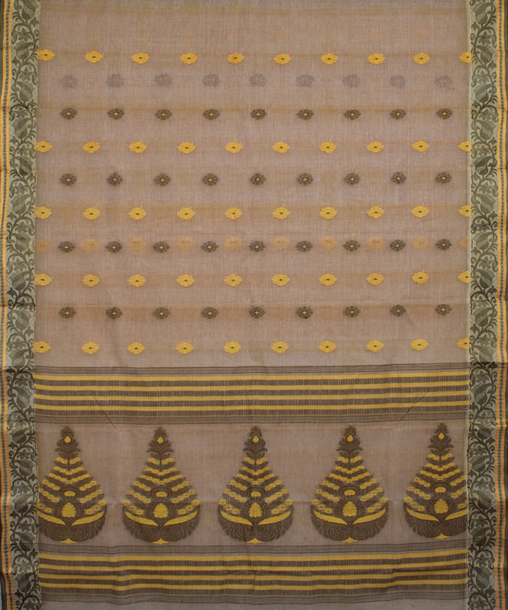 Pale beige handloom cotton bengal tangail saree