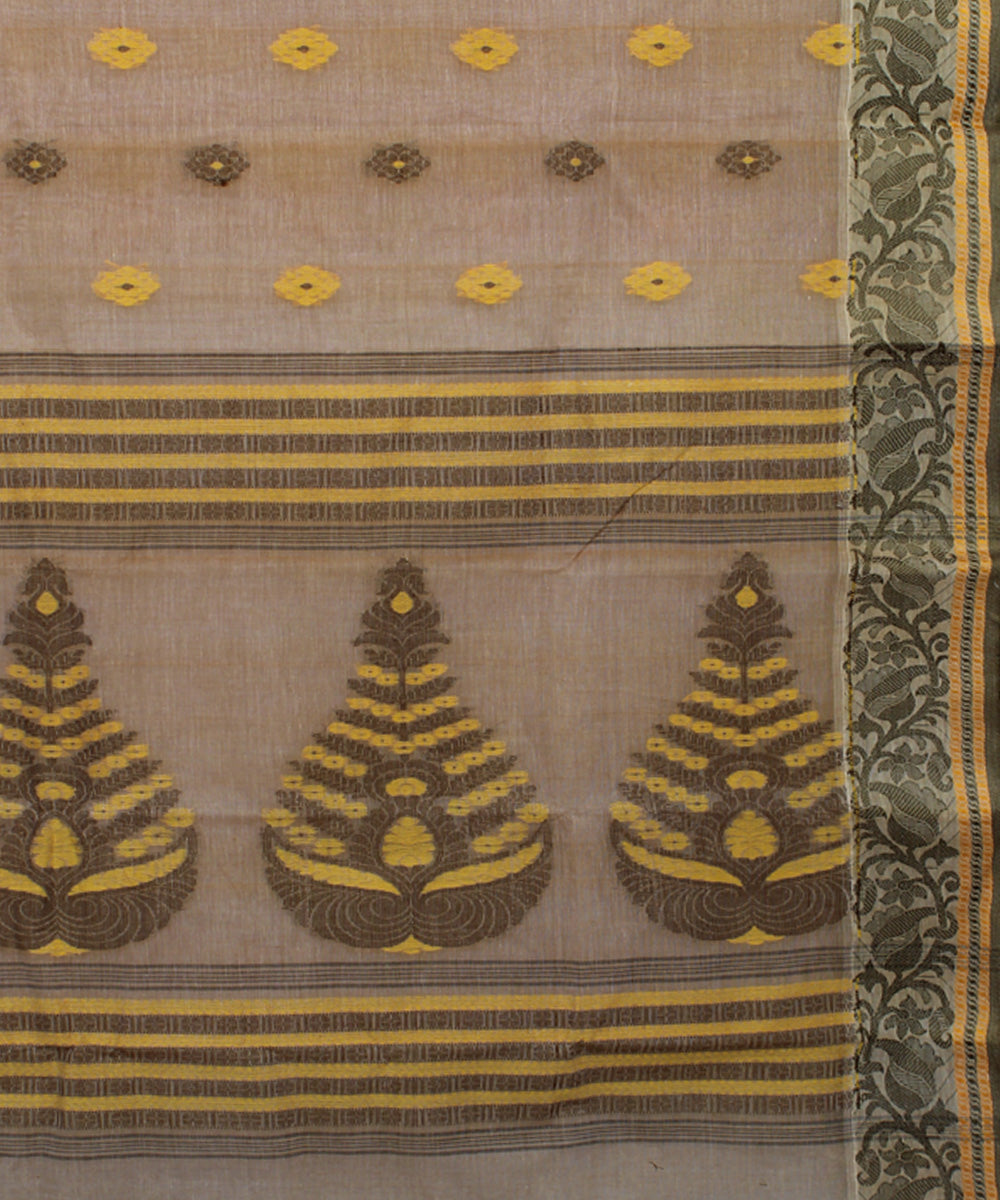 Pale beige handloom cotton bengal tangail saree