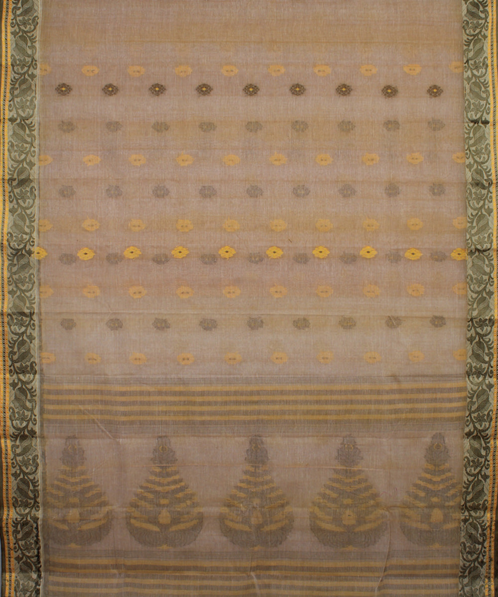 Pale beige handloom cotton bengal tangail saree