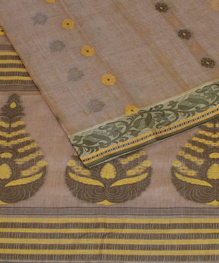 Pale beige handloom cotton bengal tangail saree
