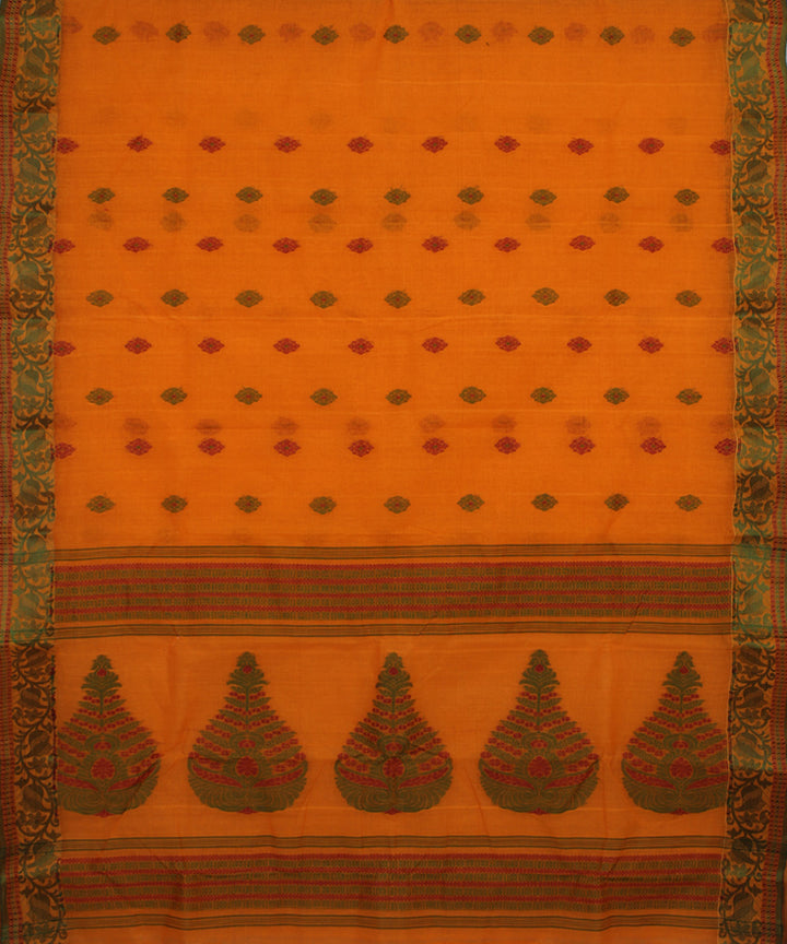 Pumpkin orange handloom cotton bengal tangail saree