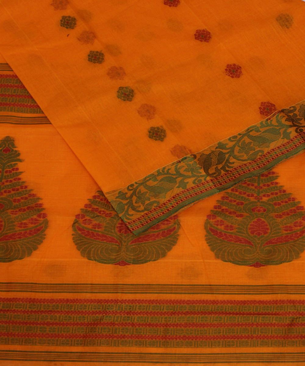 Pumpkin orange handloom cotton bengal tangail saree