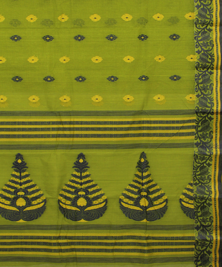 Lime green handloom cotton bengal tangail saree
