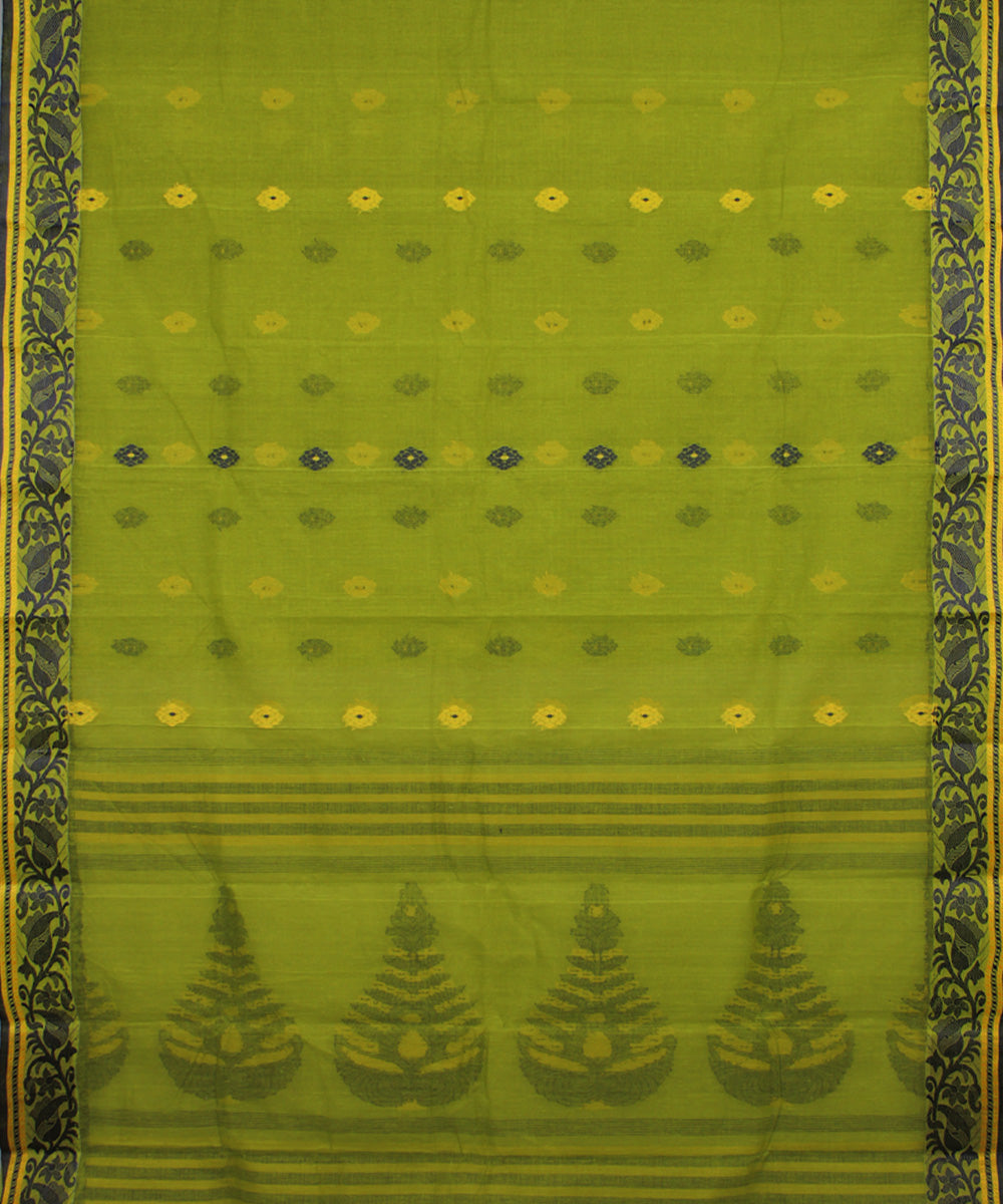 Lime green handloom cotton bengal tangail saree