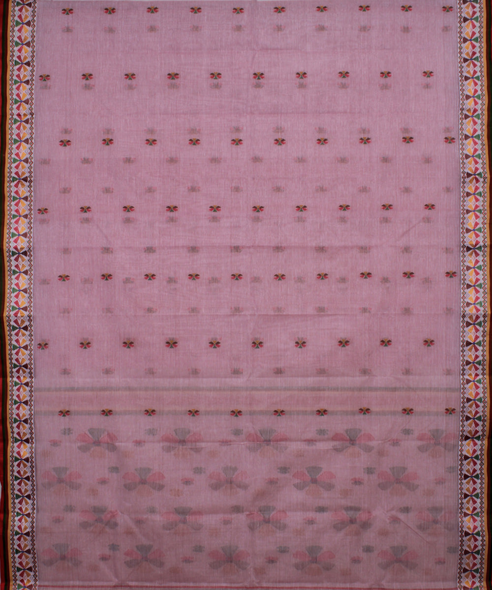 Baby pink handwoven cotton bengal tangail saree