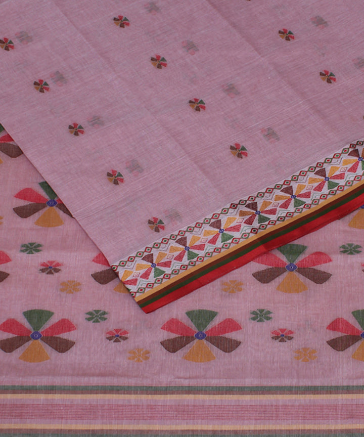 Baby pink handwoven cotton bengal tangail saree