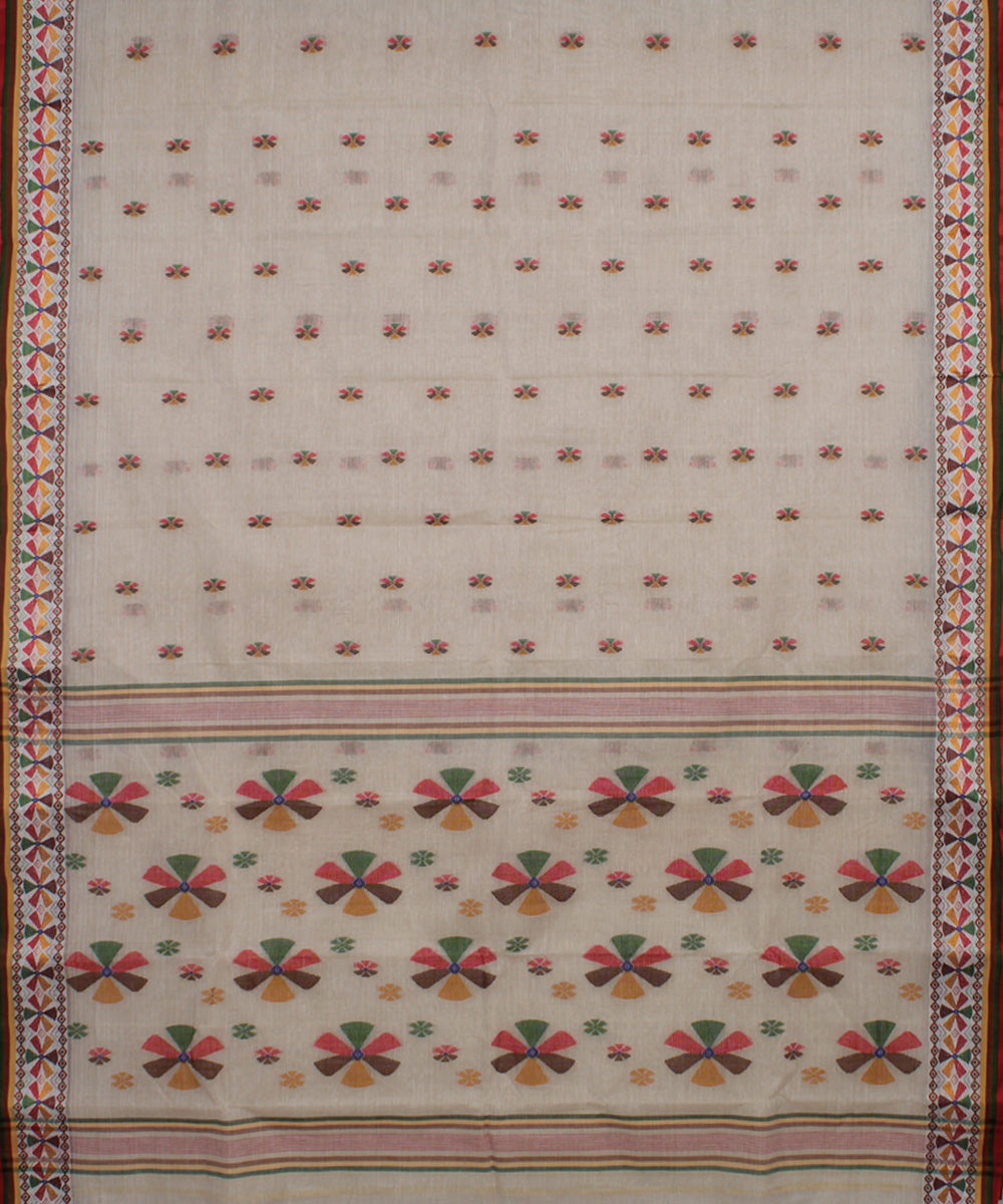 Beige handwoven cotton bengal tangail saree