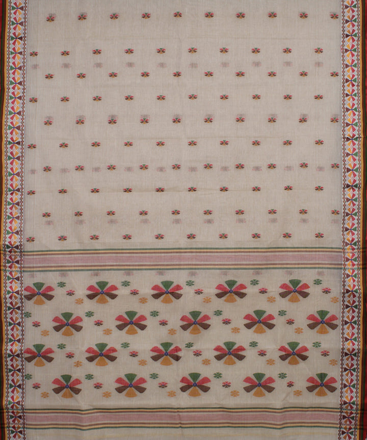 Beige handwoven cotton bengal tangail saree