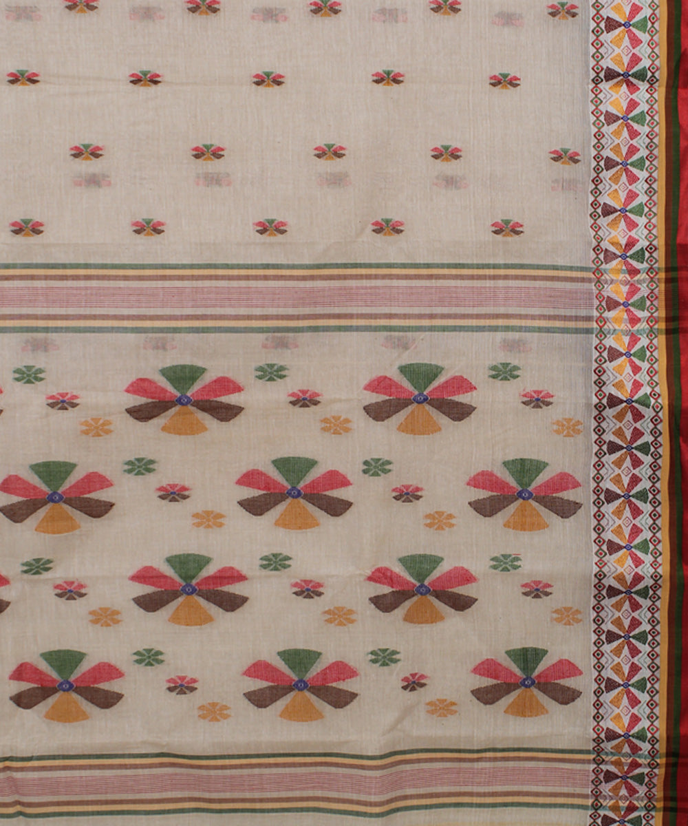 Beige handwoven cotton bengal tangail saree