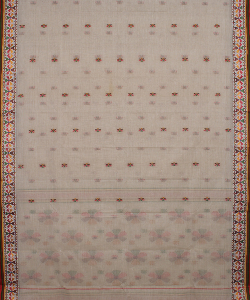 Beige handwoven cotton bengal tangail saree