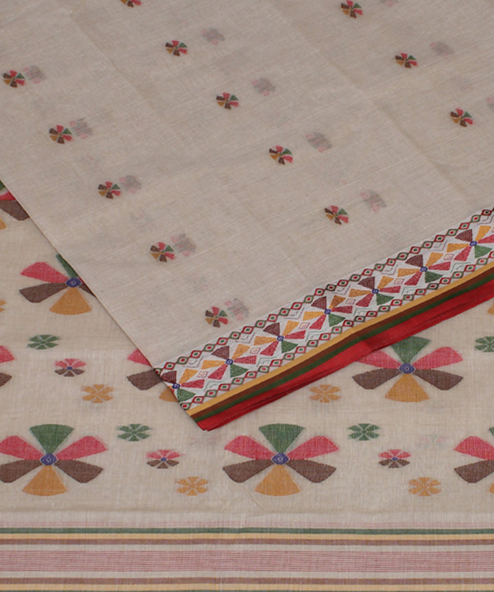 Beige handwoven cotton bengal tangail saree