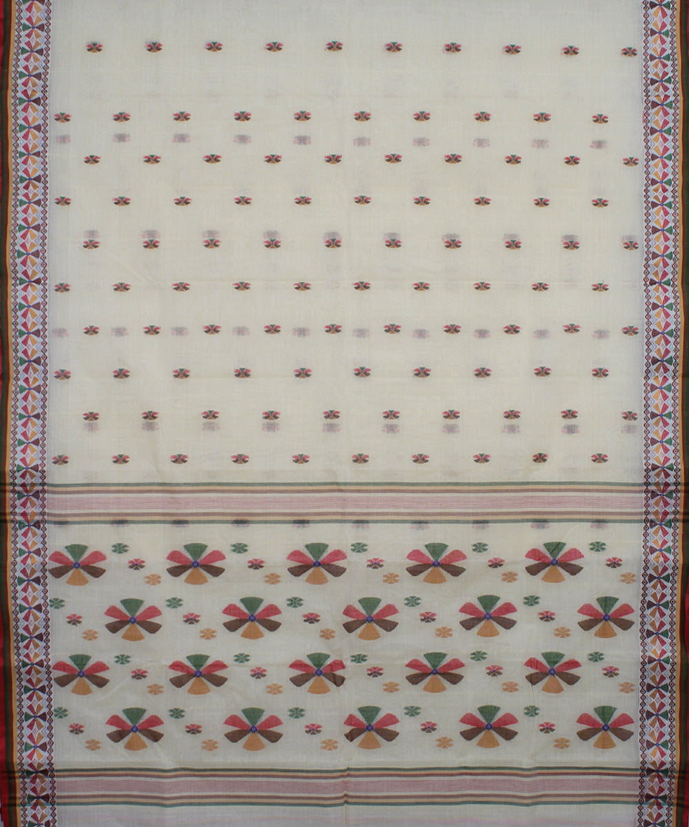 Cream multicolor handloom cotton bengal tangail saree