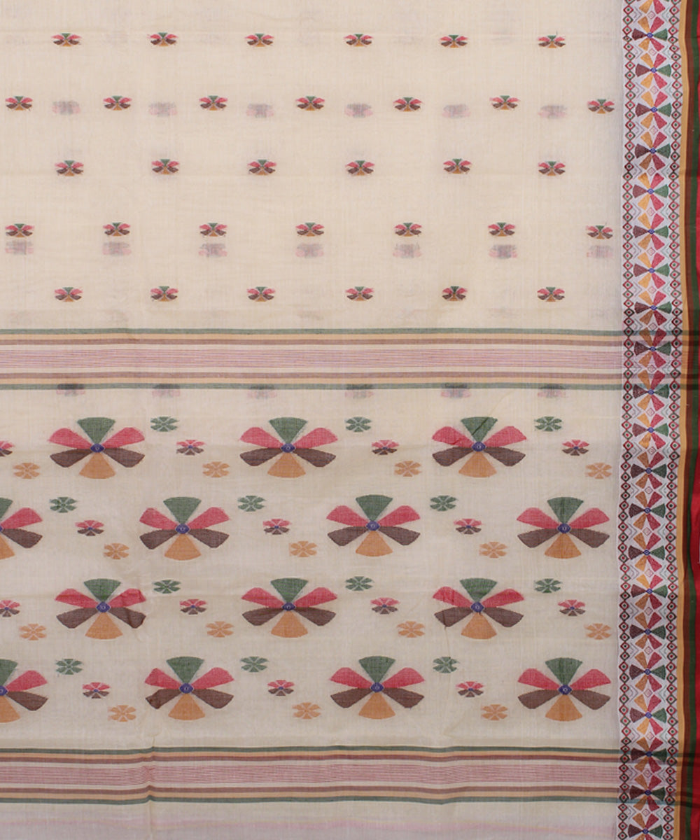 Cream multicolor handloom cotton bengal tangail saree