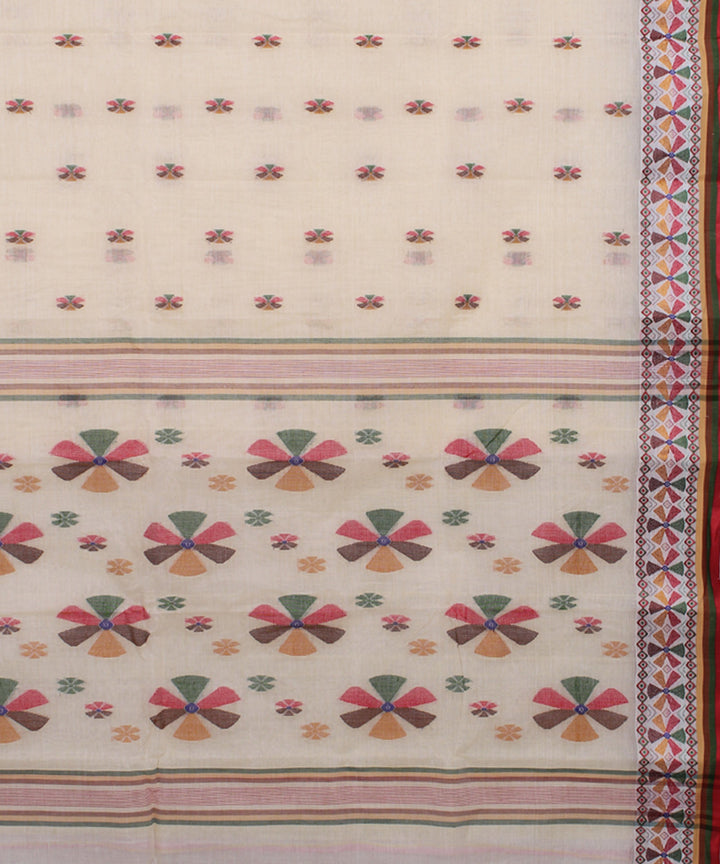 Cream multicolor handloom cotton bengal tangail saree
