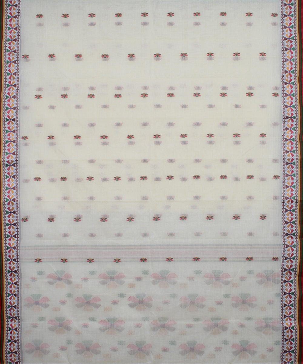 Cream multicolor handloom cotton bengal tangail saree