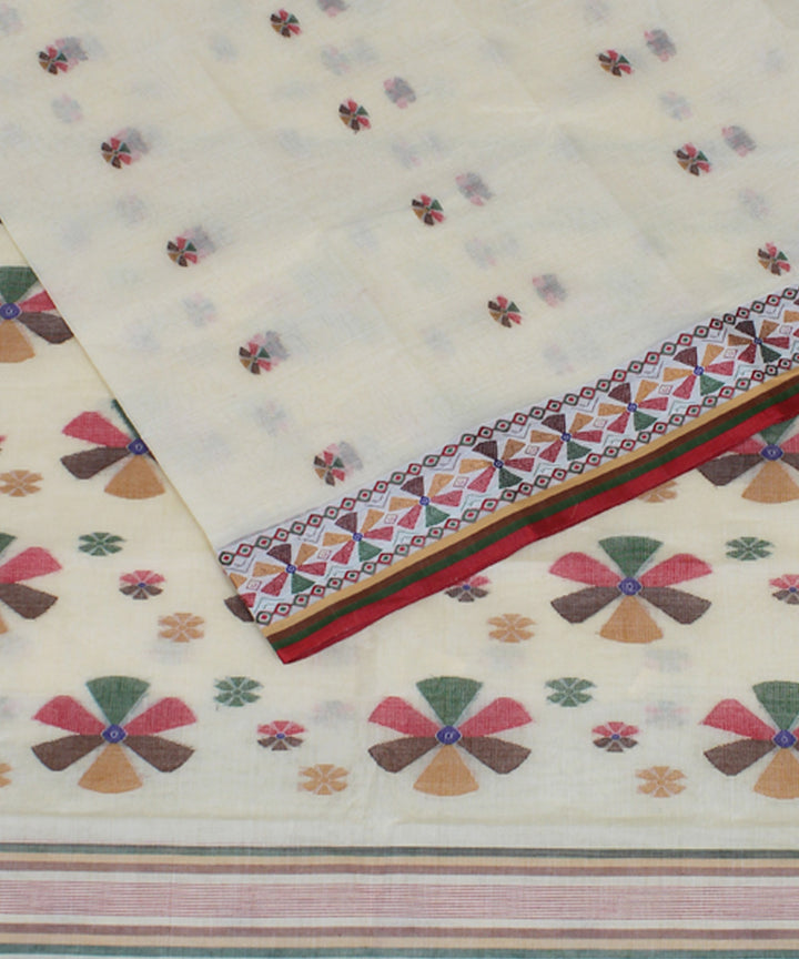 Cream multicolor handloom cotton bengal tangail saree