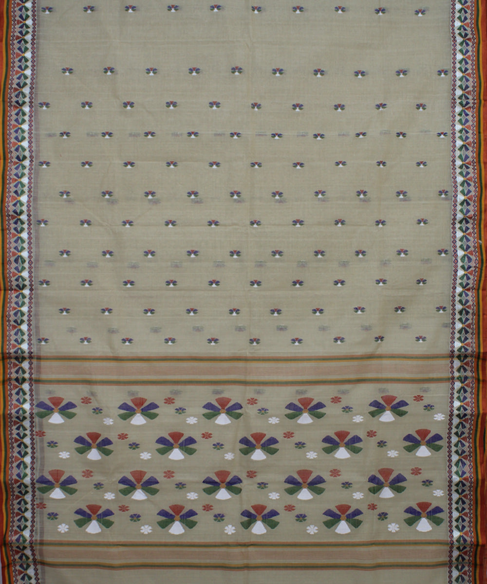 Beige multicolor handloom cotton bengal tangail saree