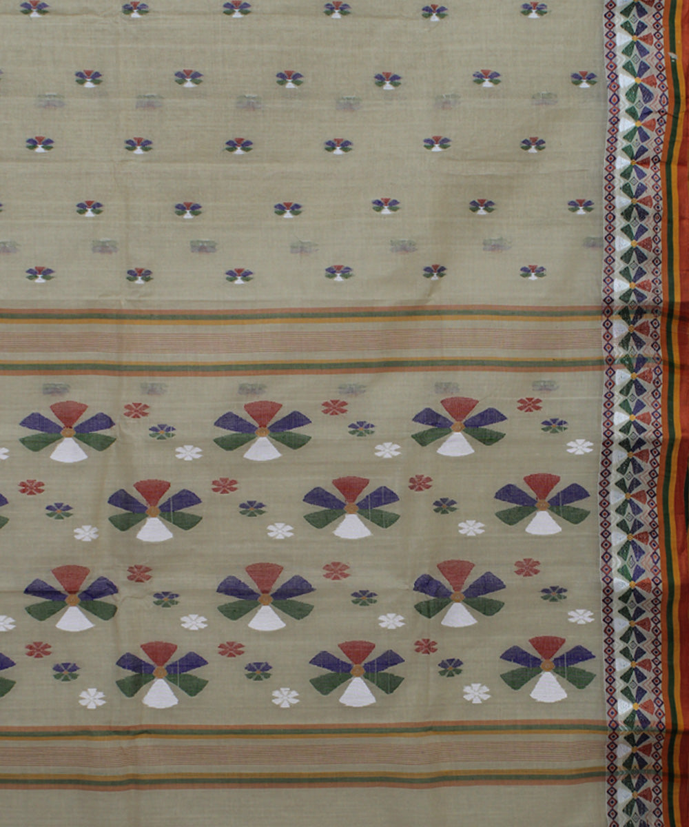 Beige multicolor handloom cotton bengal tangail saree