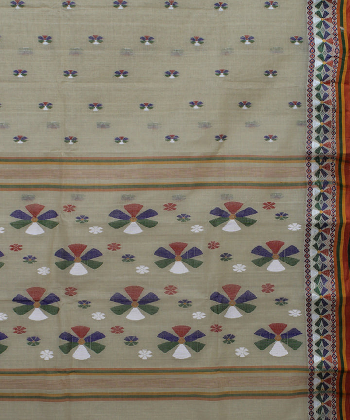 Beige multicolor handloom cotton bengal tangail saree