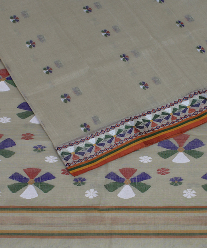 Beige multicolor handloom cotton bengal tangail saree