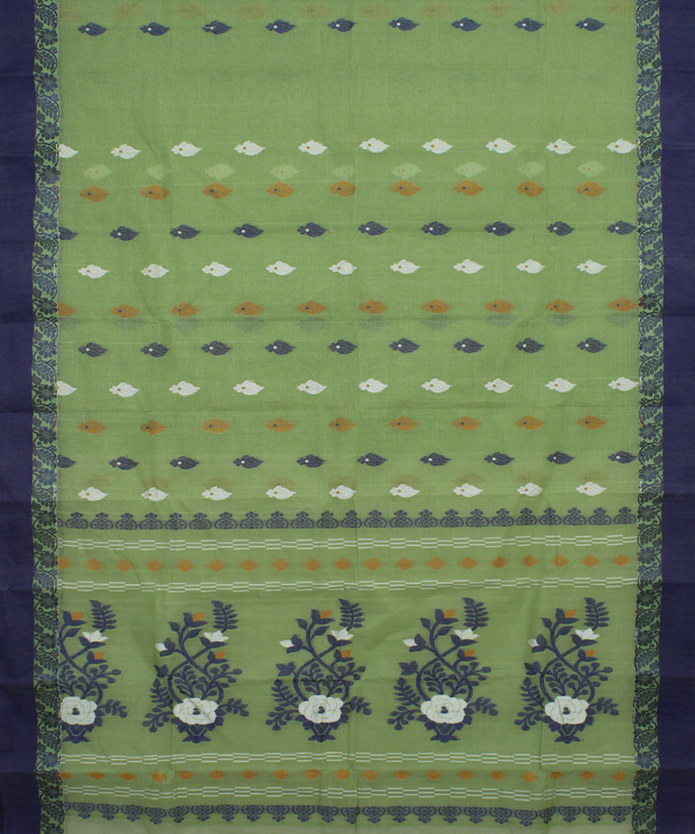 Sage green blue handloom cotton bengal tangail saree