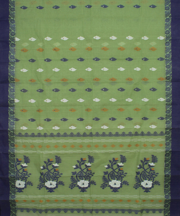 Sage green blue handloom cotton bengal tangail saree
