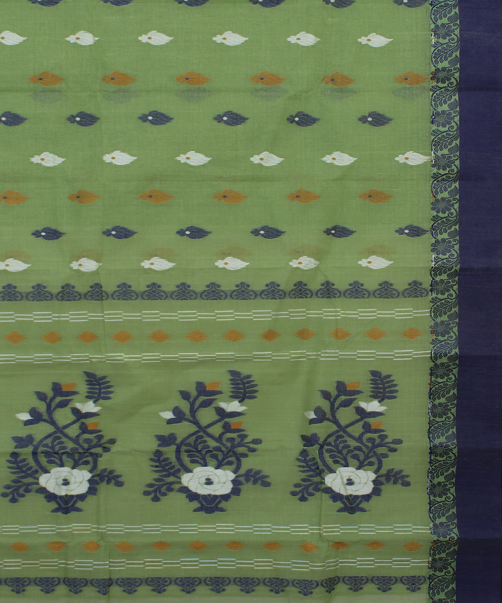 Sage green blue handloom cotton bengal tangail saree