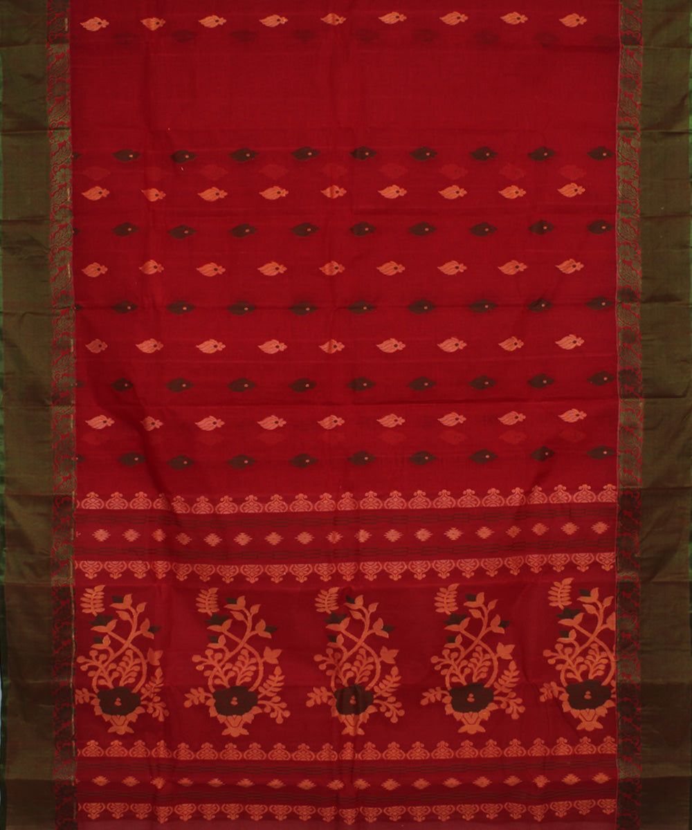 Red green handloom cotton bengal tangail saree