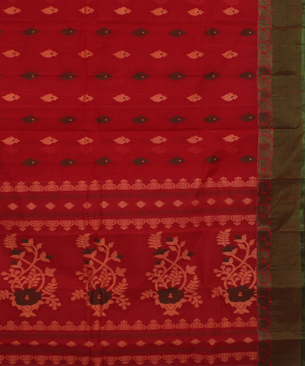 Red green handloom cotton bengal tangail saree