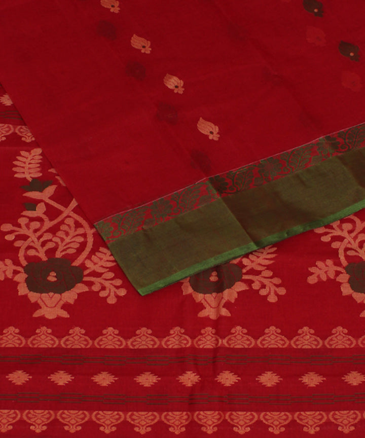 Red green handloom cotton bengal tangail saree