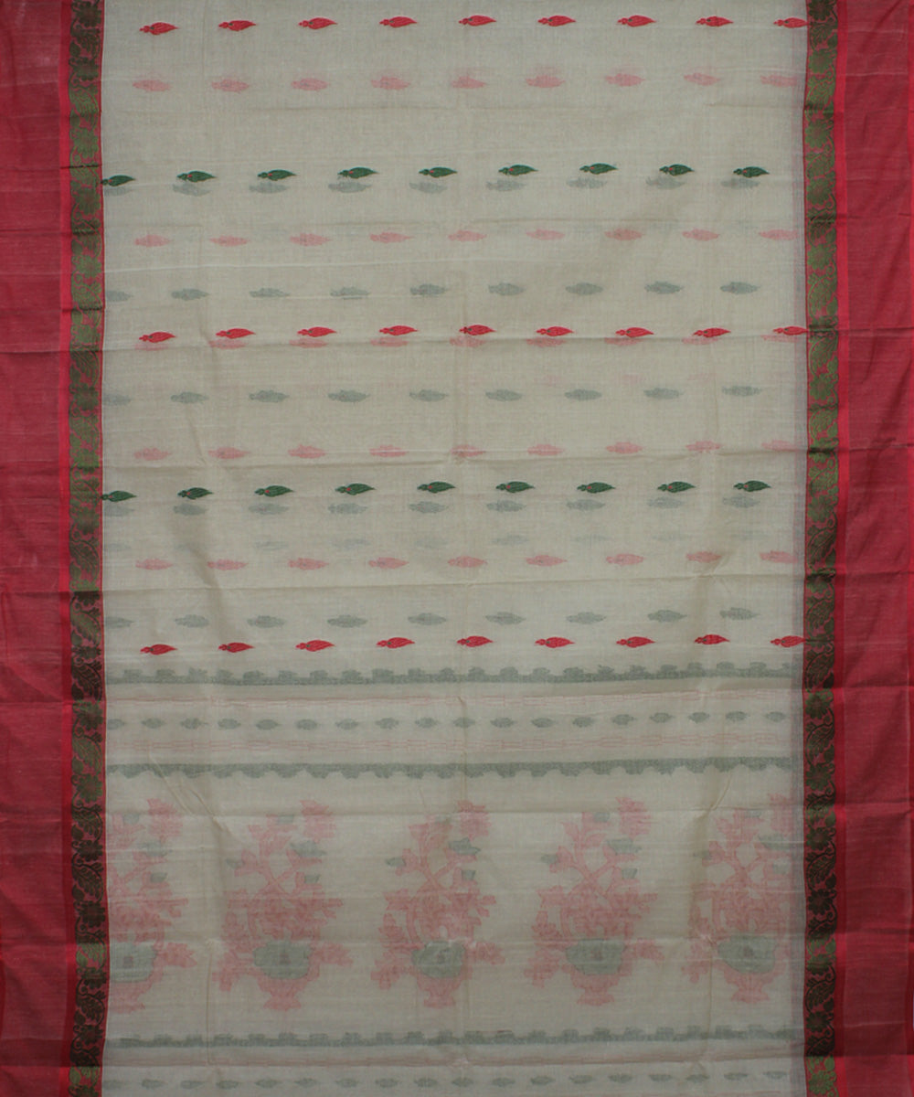 Off white red handloom cotton bengal tangail saree