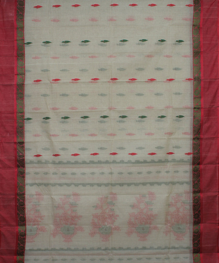 Off white red handloom cotton bengal tangail saree