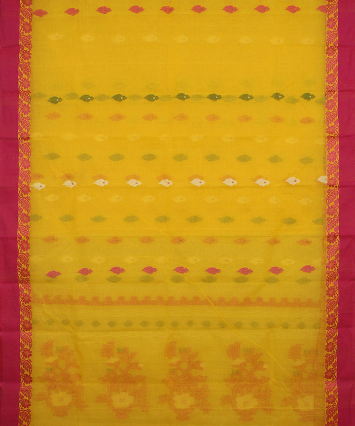 Yellow pink handloom cotton bengal tangail saree
