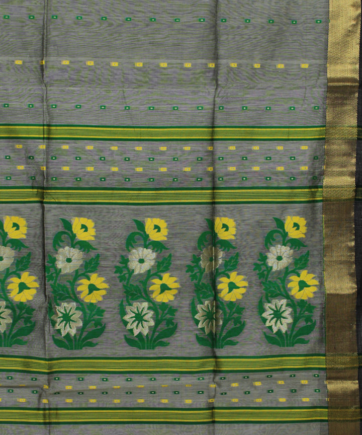 Grey green handloom cotton bengal saree