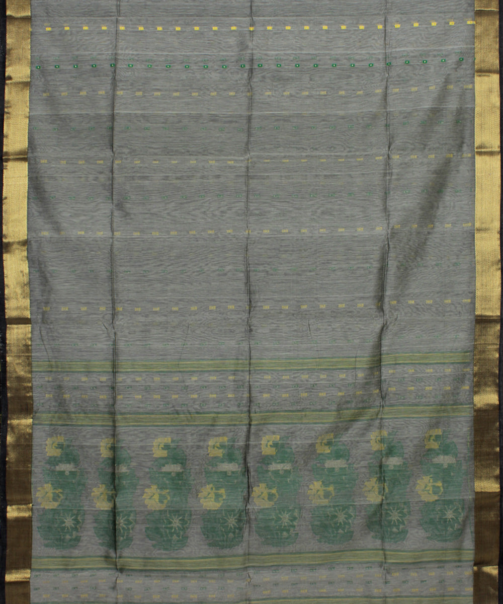 Grey green handloom cotton bengal saree