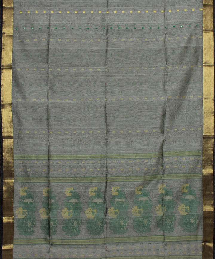 Grey green handloom cotton bengal saree