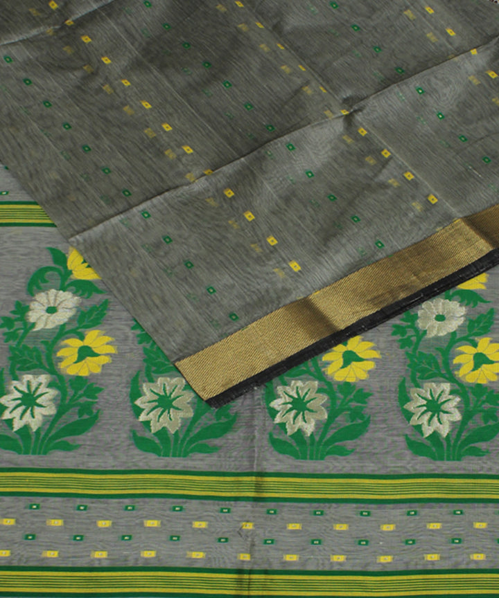 Grey green handloom cotton bengal saree