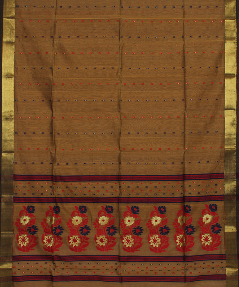 Brown handloom cotton silk bengal saree