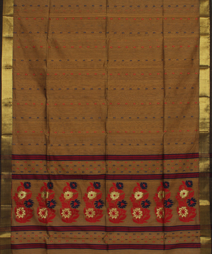 Brown handloom cotton silk bengal saree