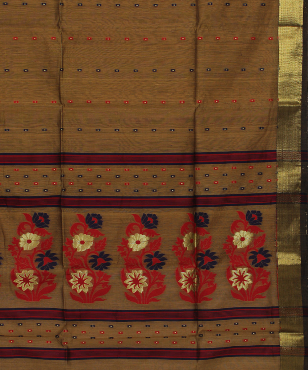 Brown handloom cotton silk bengal saree