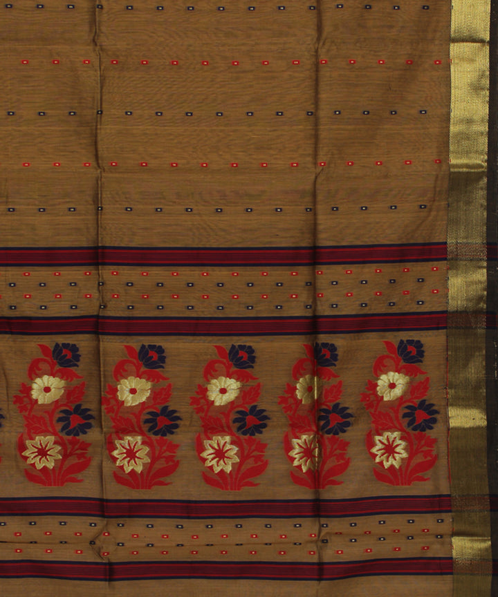 Brown handloom cotton silk bengal saree