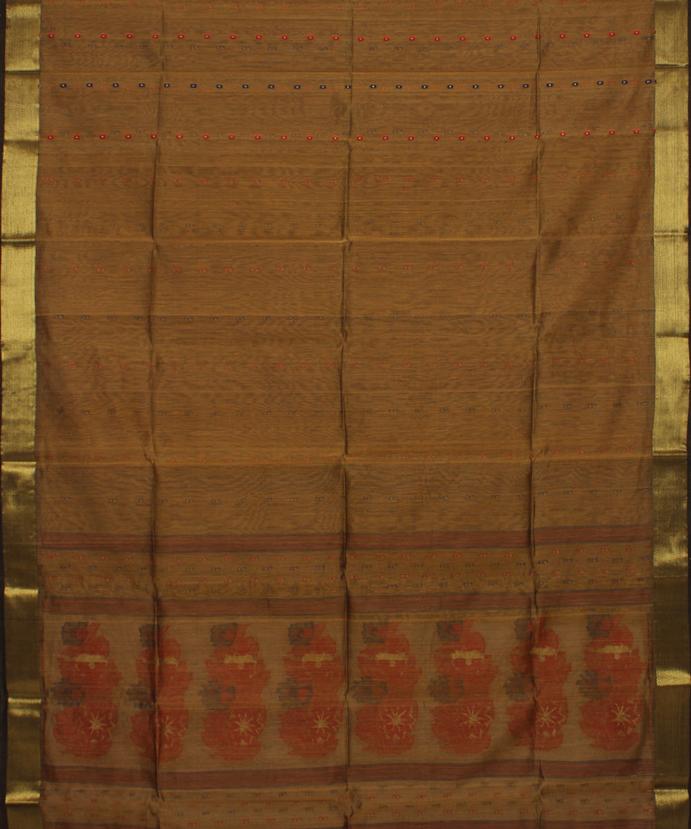 Brown handloom cotton silk bengal saree