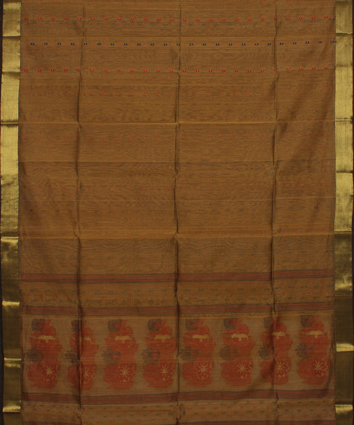 Brown handloom cotton silk bengal saree